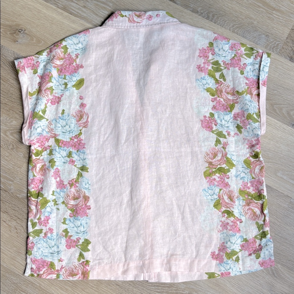 C & C California Button Up Ladies Shirt W/Collar V-Neck 100% Linen Size Large - Picture 7 of 7
